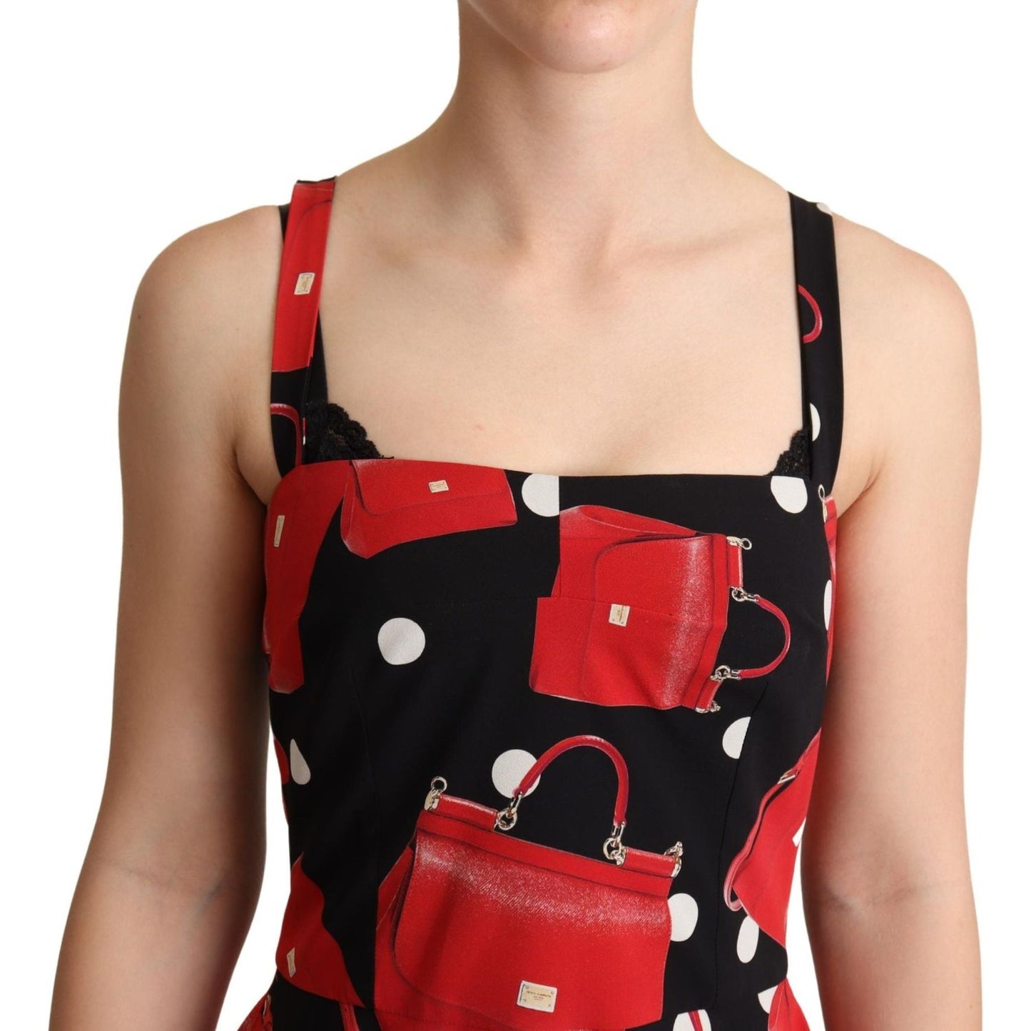 Dolce & Gabbana Black Red Bag Print A-line Mid Length Dress Dolce & Gabbana