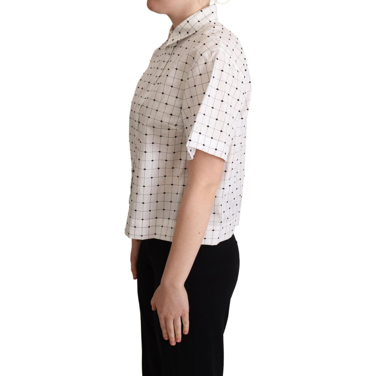 Dolce & Gabbana White Polka Dot Cotton Collared Shirt Top Dolce & Gabbana