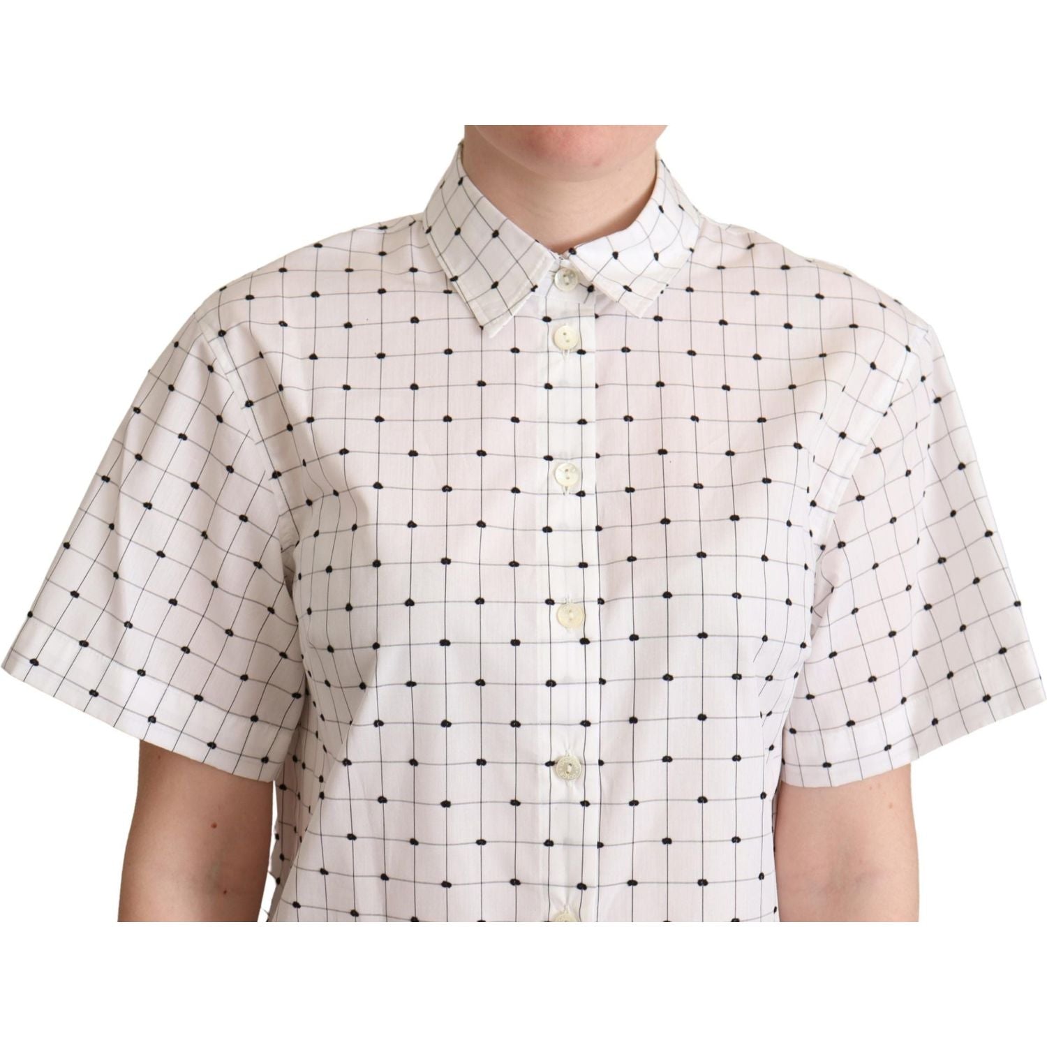 Dolce & Gabbana White Polka Dot Cotton Collared Shirt Top