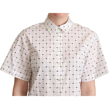 Dolce & Gabbana White Polka Dot Cotton Collared Shirt Top Dolce & Gabbana