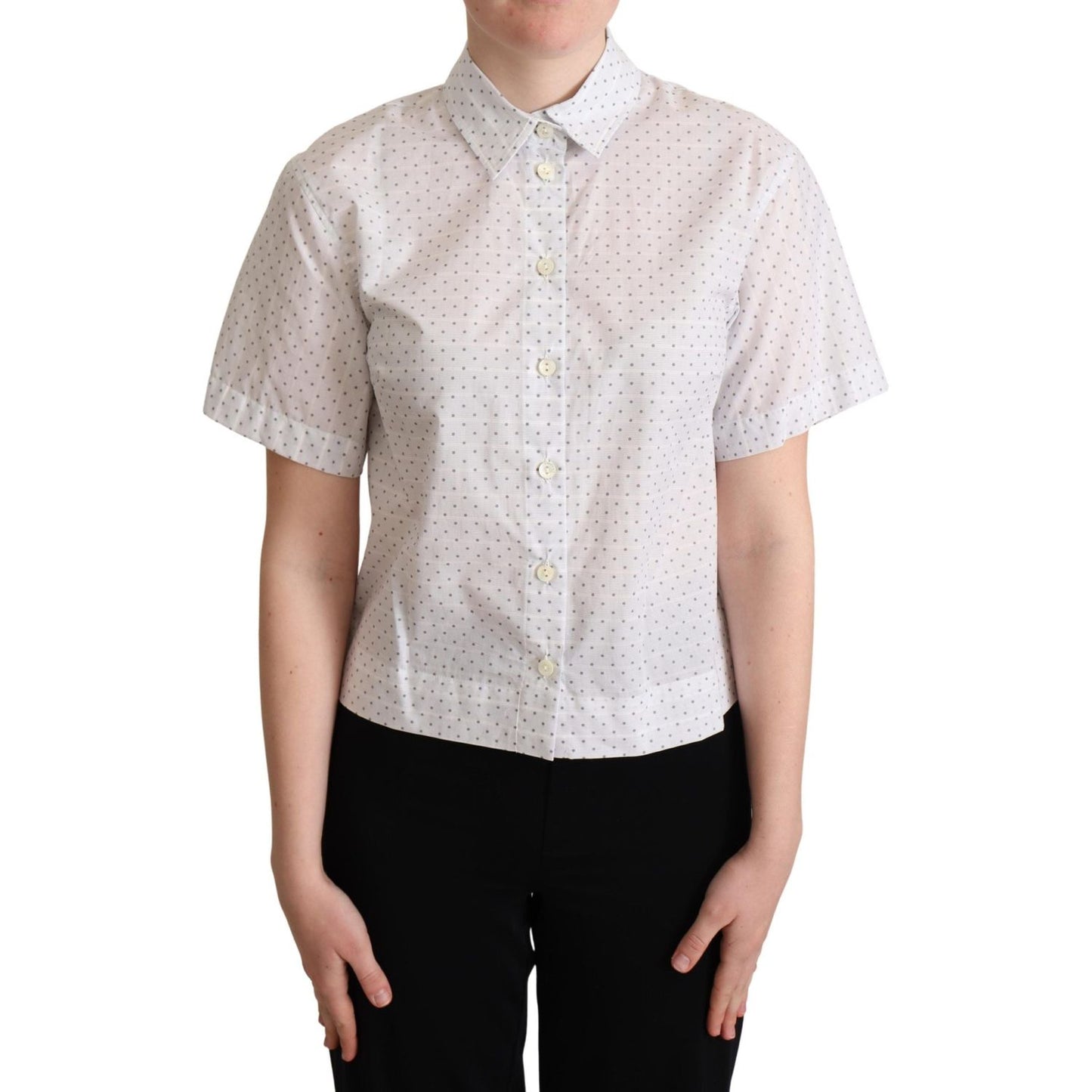 Dolce & Gabbana White Black Polka Dots Collar Blouse Shirt Dolce & Gabbana