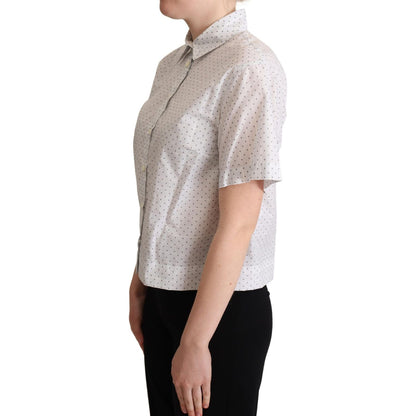 Dolce & Gabbana White Black Polka Dots Collar Blouse Shirt Dolce & Gabbana