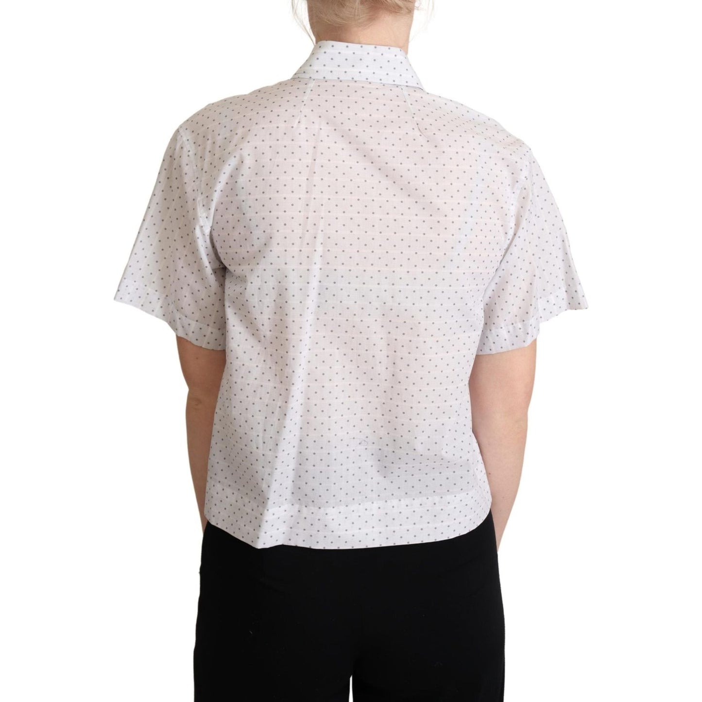 Dolce & Gabbana White Black Polka Dots Collar Blouse Shirt Dolce & Gabbana