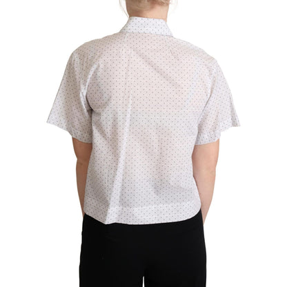 Dolce & Gabbana White Black Polka Dots Collar Blouse Shirt Dolce & Gabbana