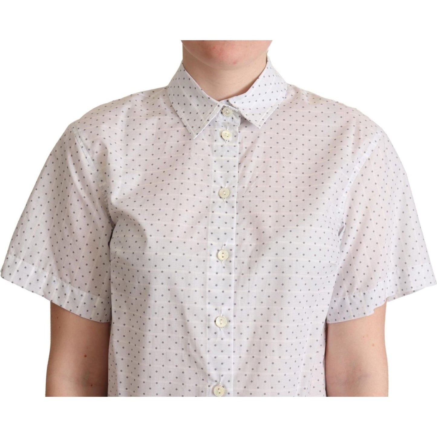 Dolce & Gabbana White Black Polka Dots Collar Blouse Shirt Dolce & Gabbana