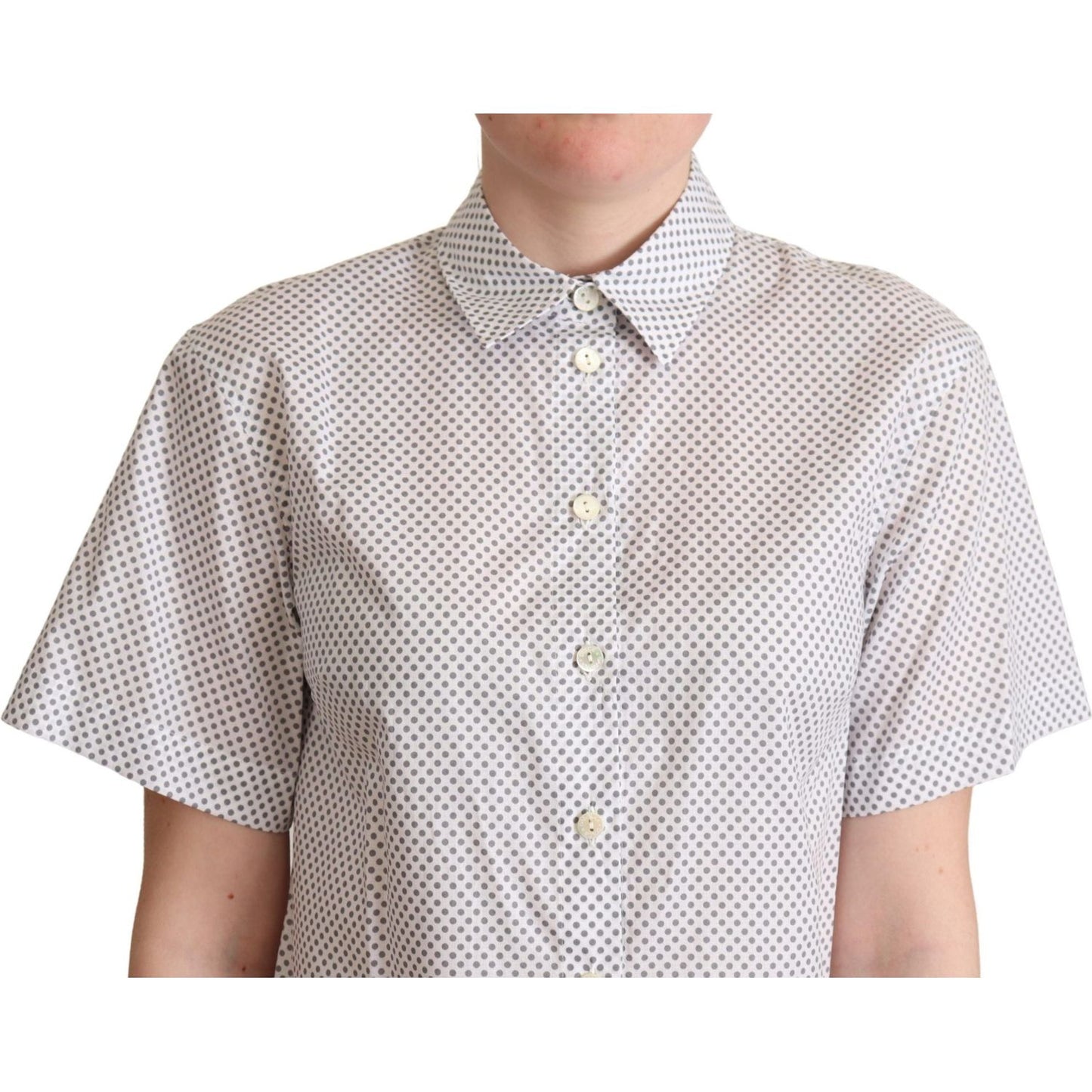 Dolce & Gabbana White Gray Polka Dots Collared Button Shirt Dolce & Gabbana