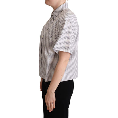 Dolce & Gabbana White Polka Dots Collared Blouse Shirt Dolce & Gabbana