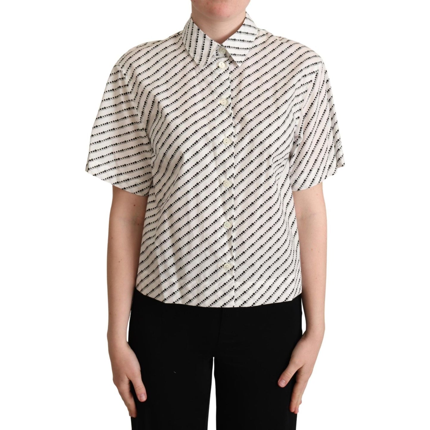 Dolce & Gabbana White Dotted Collared Blouse Shirt Dolce & Gabbana