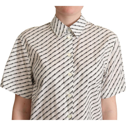 Dolce & Gabbana White Dotted Collared Blouse Shirt Dolce & Gabbana