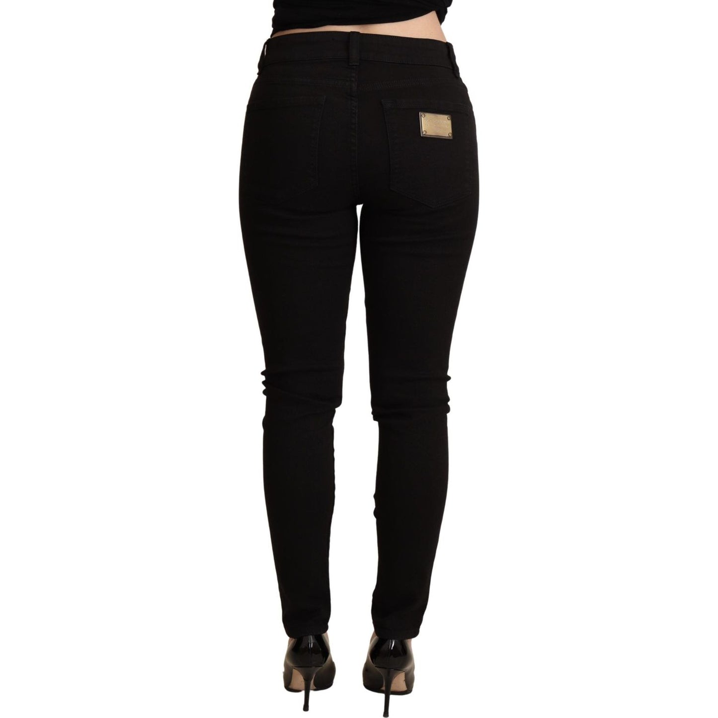 Elegant Black Mid-Waist Skinny Jeans