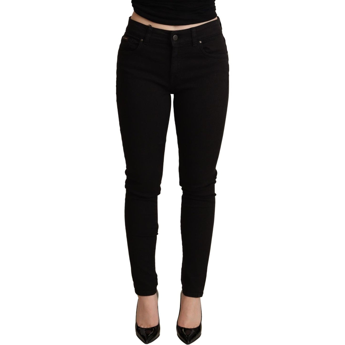 Elegant Black Mid-Waist Skinny Jeans