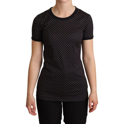 Dolce & Gabbana Black Dotted Crewneck Cotton T-shirt Dolce & Gabbana