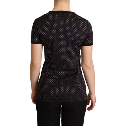 Dolce & Gabbana Black Dotted Crewneck Cotton T-shirt Dolce & Gabbana