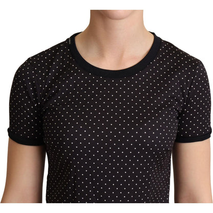 Dolce & Gabbana Black Dotted Crewneck Cotton T-shirt Dolce & Gabbana
