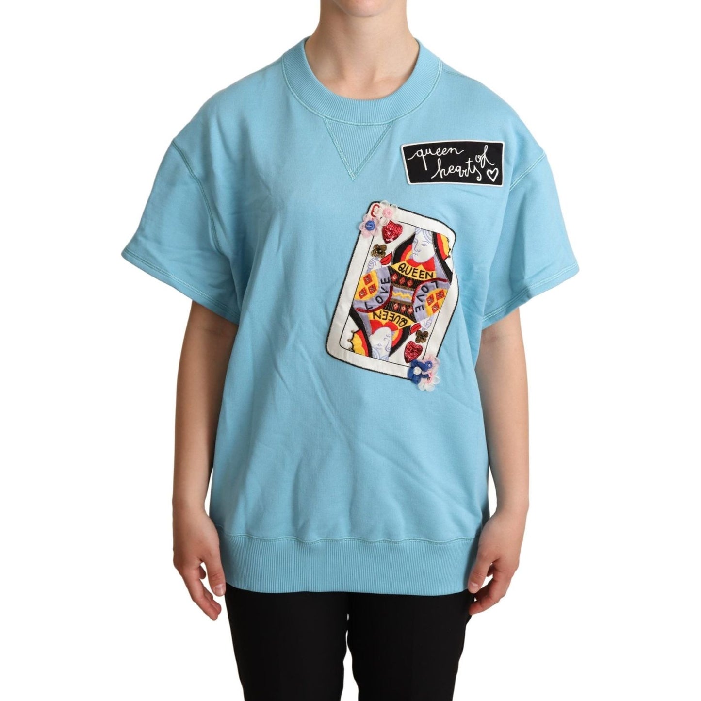Dolce & Gabbana BLue Queen Of Hearts Card Sweater T-shirt Dolce & Gabbana