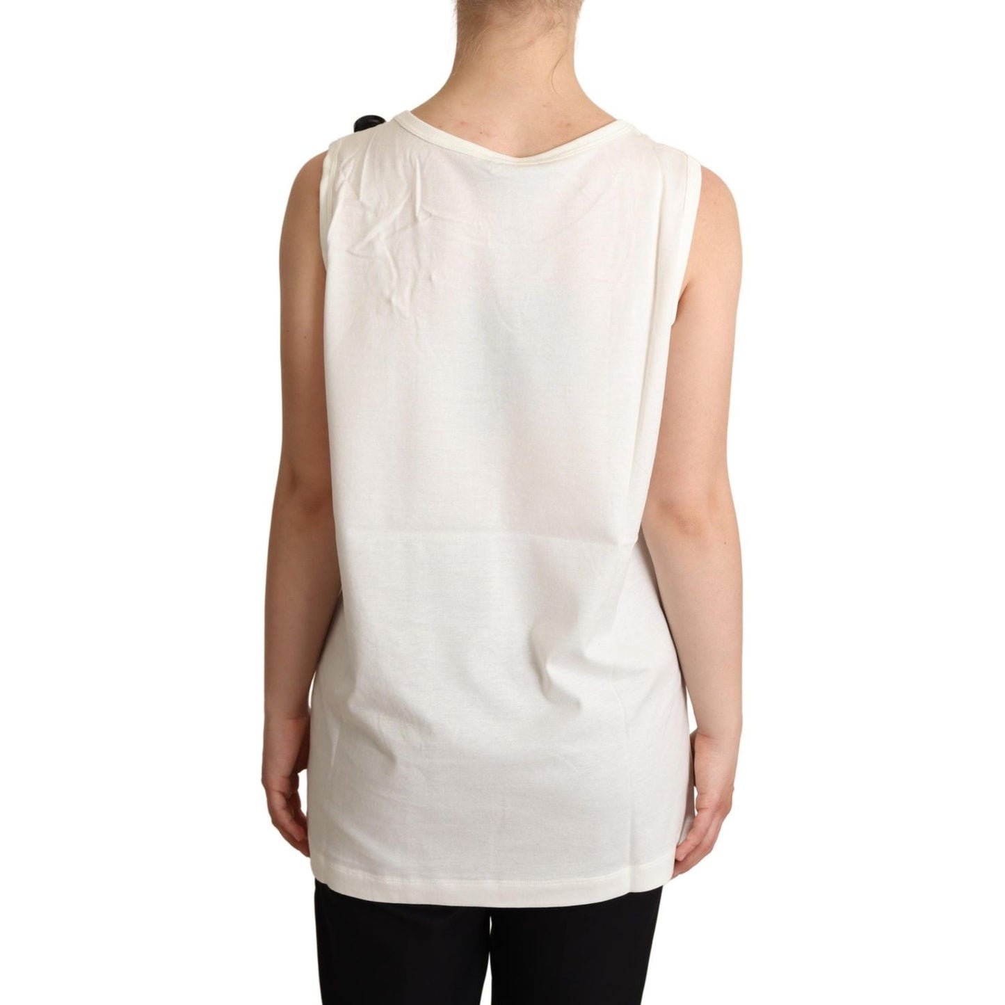 Dolce & Gabbana White Dog Floral Print Embellished T-shirt Dolce & Gabbana