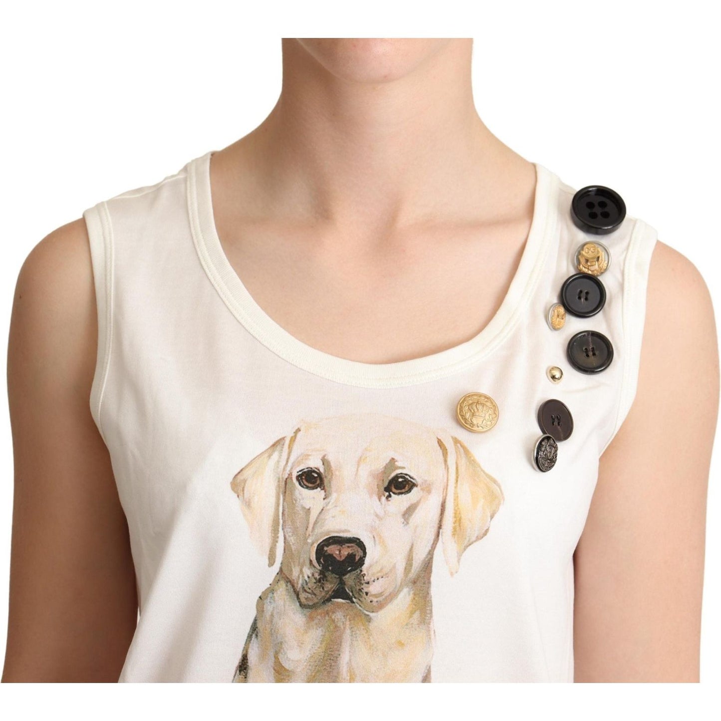Dolce & Gabbana White Dog Floral Print Embellished T-shirt Dolce & Gabbana