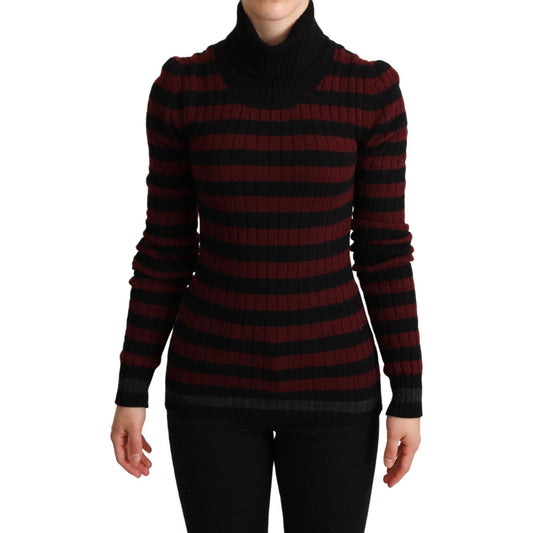 Dolce & Gabbana Black Red Striped Wool Pullover Sweater Dolce & Gabbana
