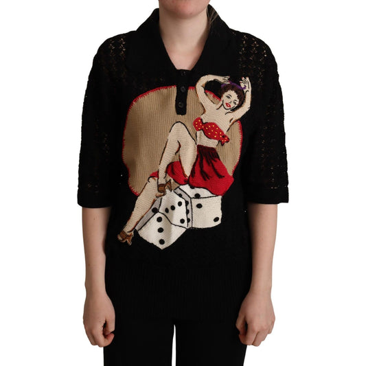 Dolce & Gabbana Black Embroidered Knitted Cotton Sweater Dolce & Gabbana