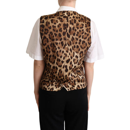 Dolce & Gabbana Gray Wool Leopard Print Waistcoat Vest Dolce & Gabbana