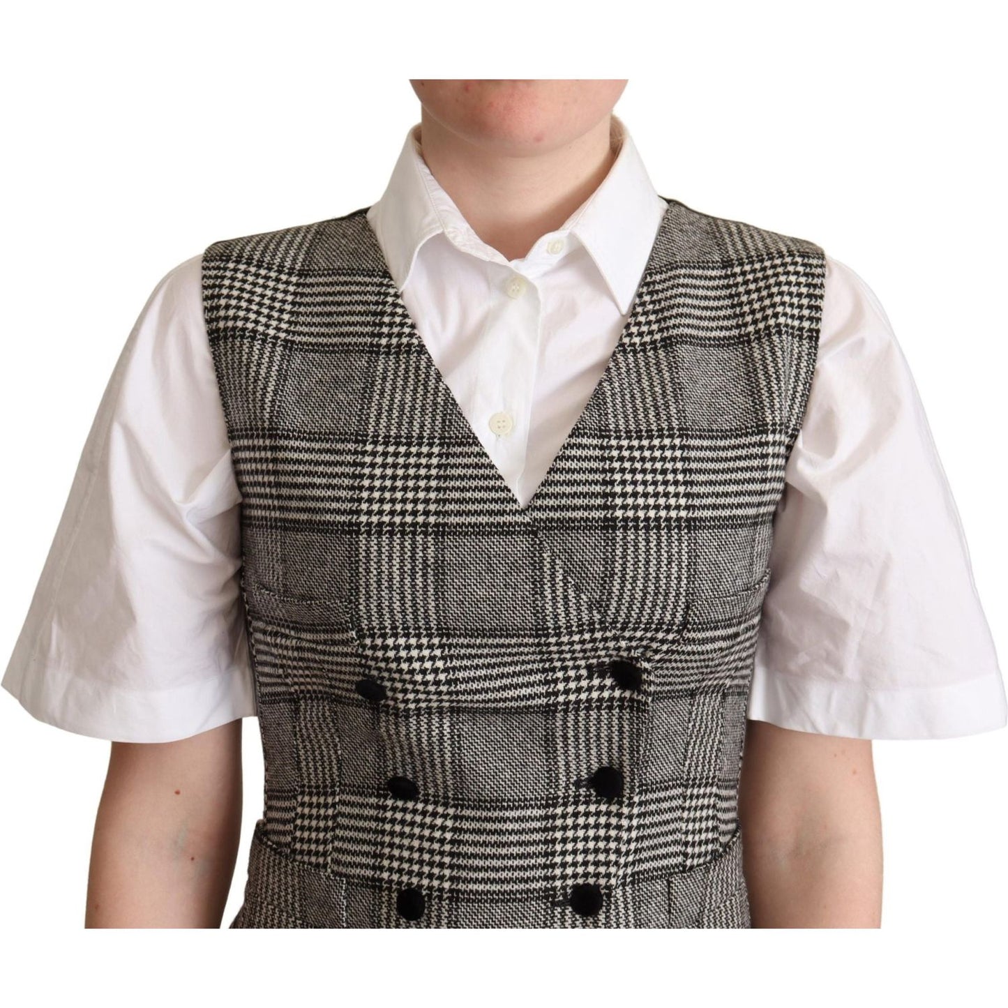 Dolce & Gabbana Gray Checkered Sleeveless Waistcoat Vest Dolce & Gabbana