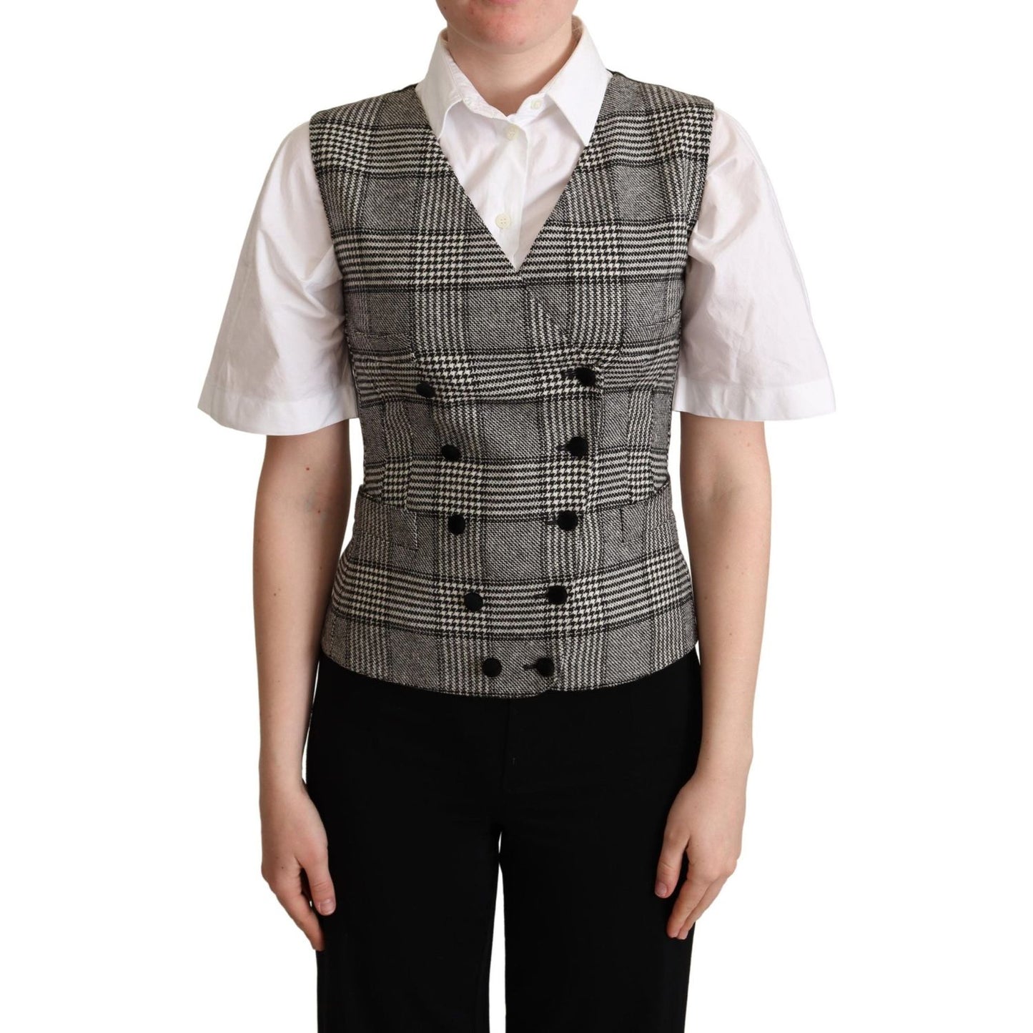 Dolce & Gabbana Gray Checkered Sleeveless Waistcoat Vest Dolce & Gabbana