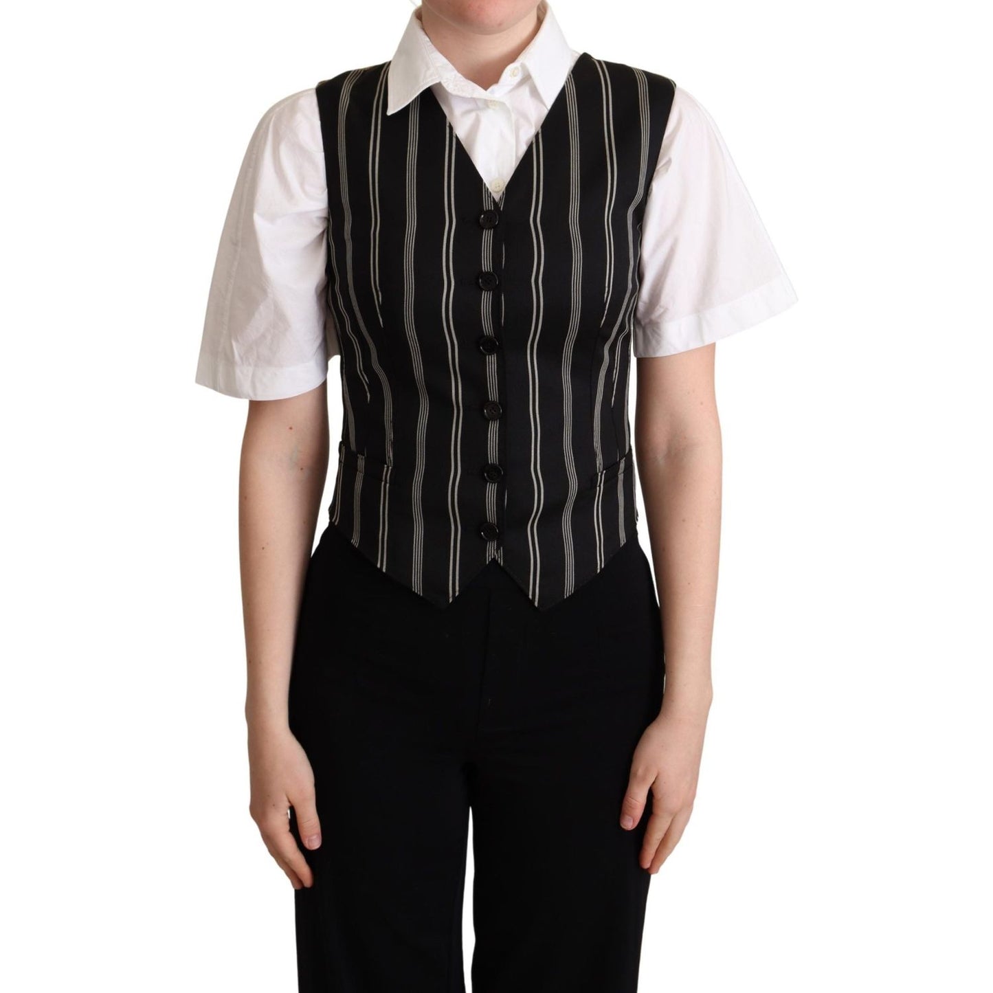 Dolce & Gabbana Black Striped Leopard Print Waistcoat Vest Dolce & Gabbana