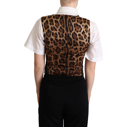Dolce & Gabbana Black Striped Leopard Print Waistcoat Vest Dolce & Gabbana