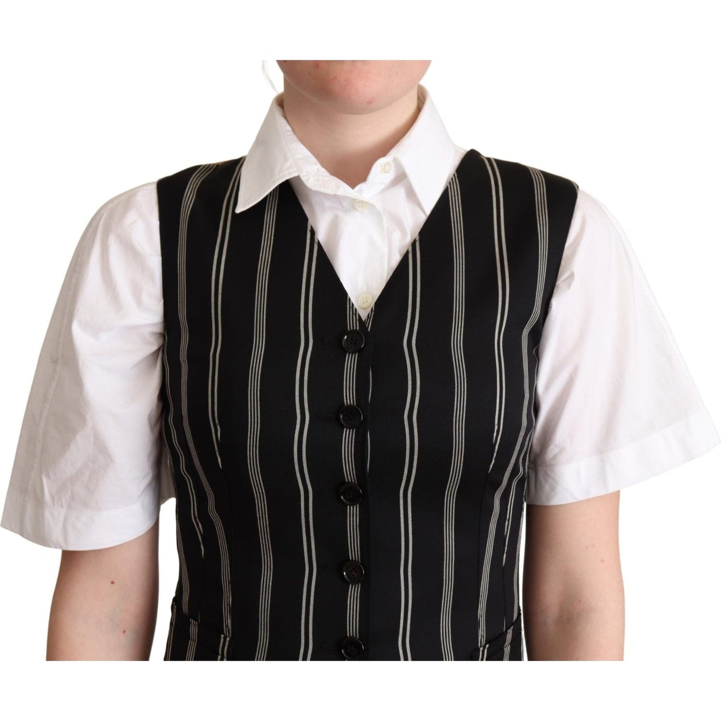 Dolce & Gabbana Black Striped Leopard Print Waistcoat Vest Dolce & Gabbana