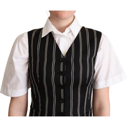 Dolce & Gabbana Black Striped Leopard Print Waistcoat Vest Dolce & Gabbana