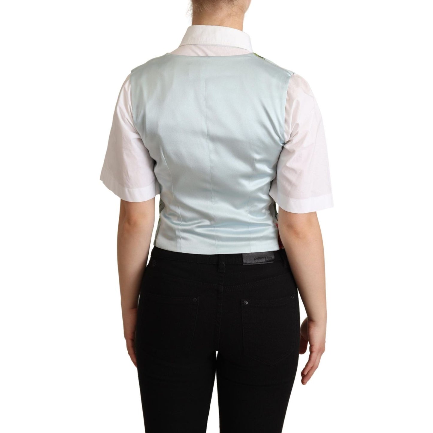 Dolce & Gabbana Mint Green Floral Silk Waistcoat Vest Dolce & Gabbana