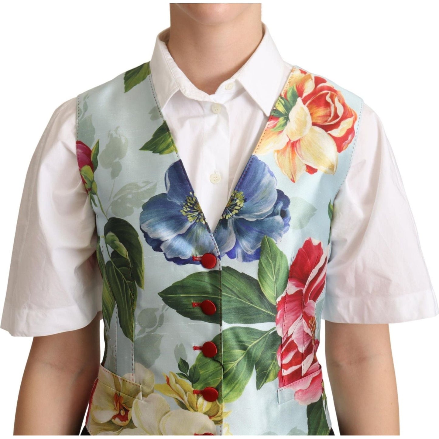 Dolce & Gabbana Mint Green Floral Silk Waistcoat Vest Dolce & Gabbana