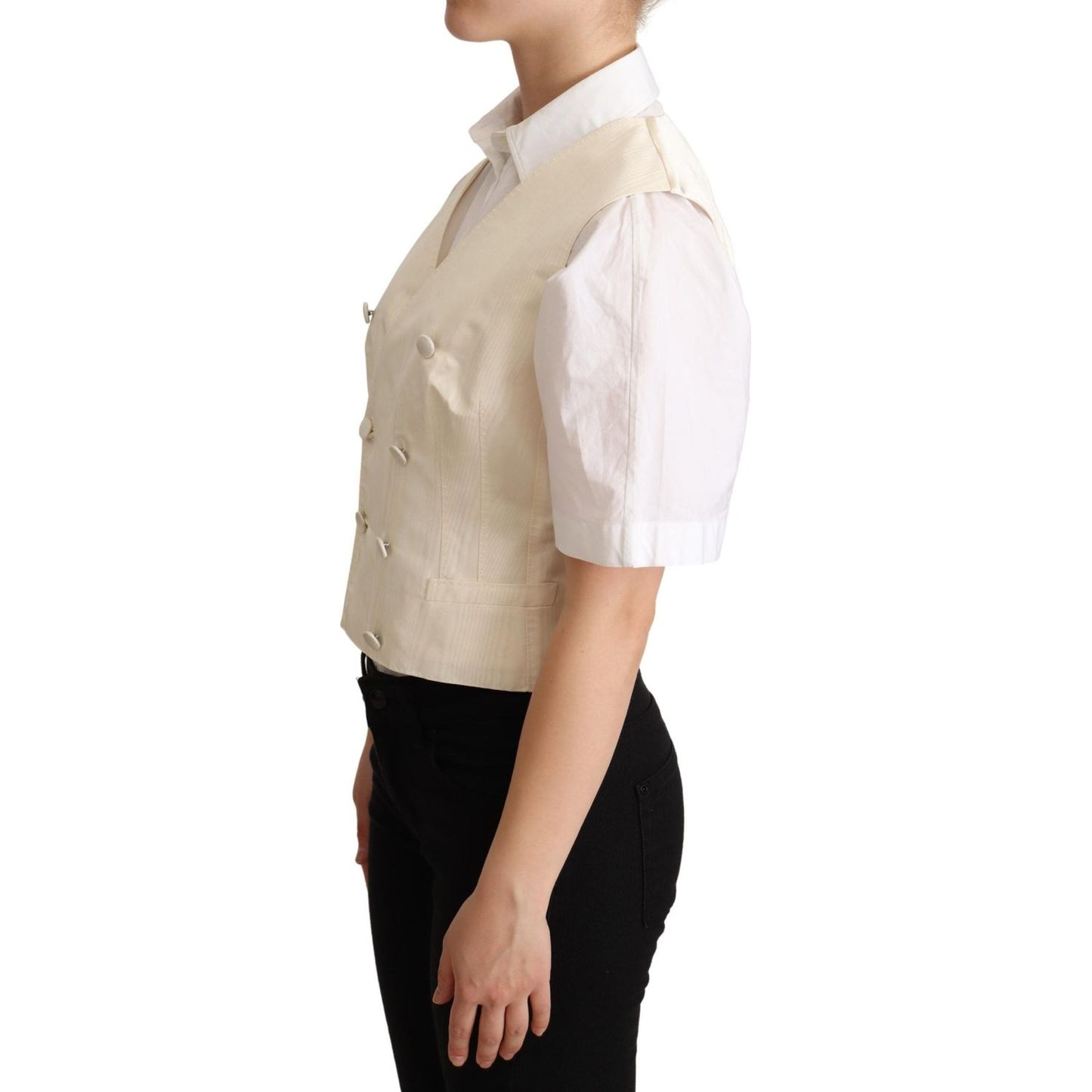 Dolce & Gabbana Beige Silk Sleeveless Waistcoat Vest Dolce & Gabbana