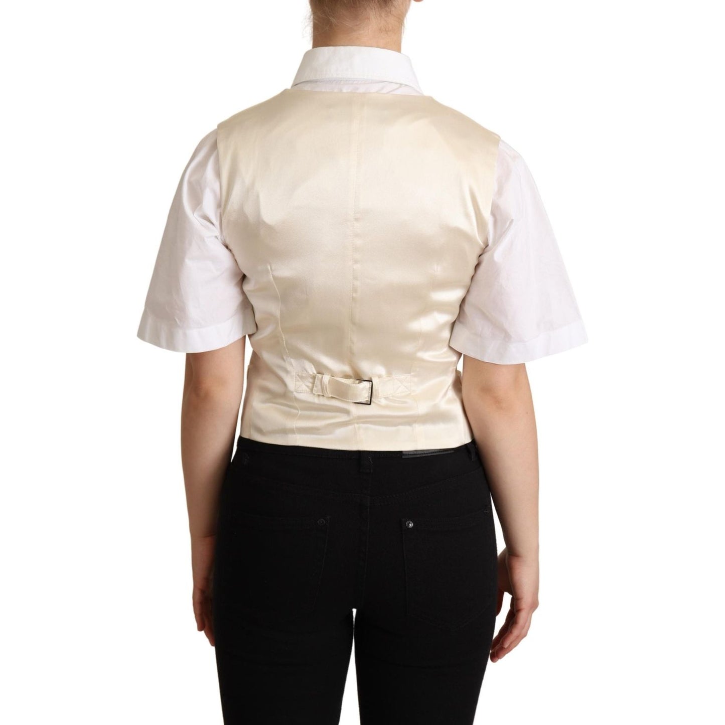 Dolce & Gabbana Beige Silk Sleeveless Waistcoat Vest Dolce & Gabbana