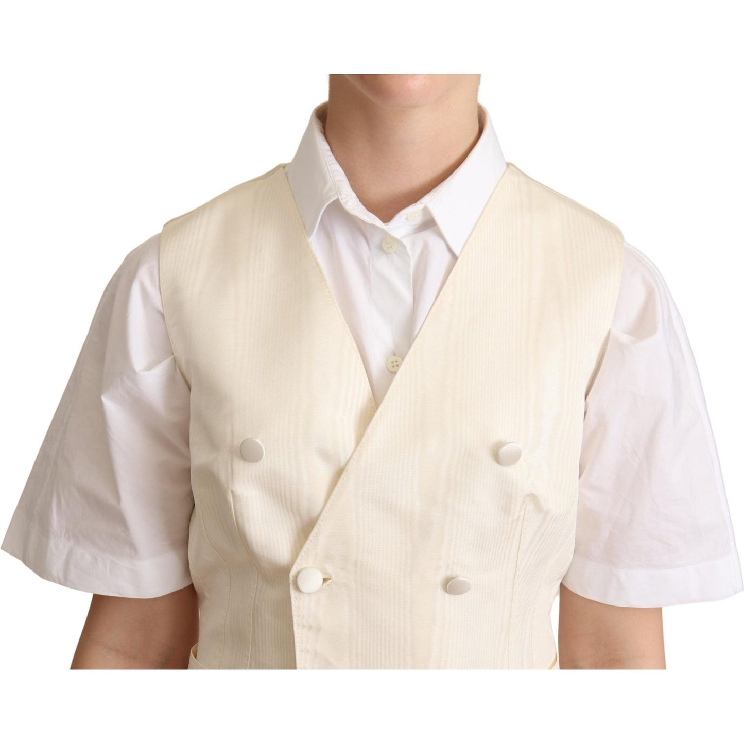 Dolce & Gabbana Beige Silk Sleeveless Waistcoat Vest Dolce & Gabbana