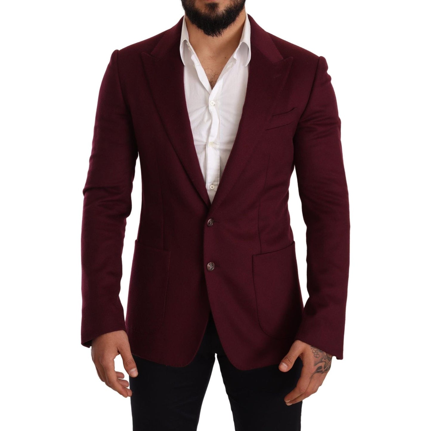 Elegant Maroon Bordeaux Cashmere Blazer