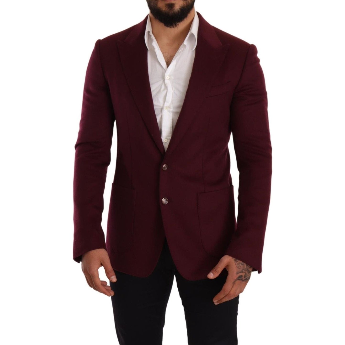 Elegant Maroon Bordeaux Cashmere Blazer