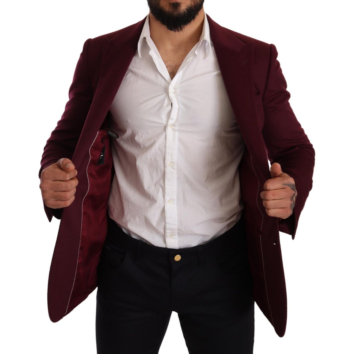 Elegant Maroon Bordeaux Cashmere Blazer