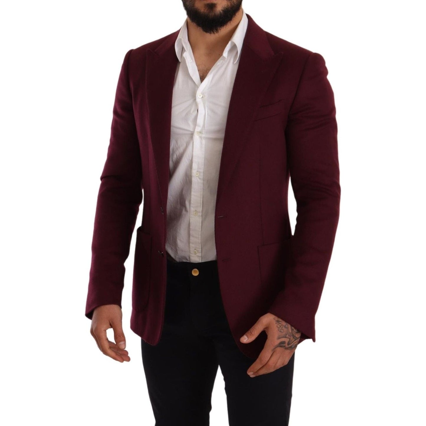 Elegant Maroon Bordeaux Cashmere Blazer