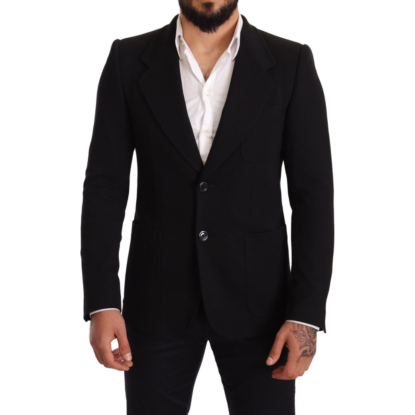 Dolce & Gabbana Black Cotton Slim Fit Coat Jacket Blazer Dolce & Gabbana