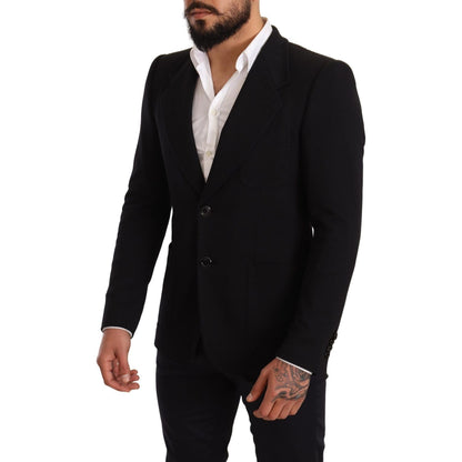 Dolce & Gabbana Black Cotton Slim Fit Coat Jacket Blazer Dolce & Gabbana