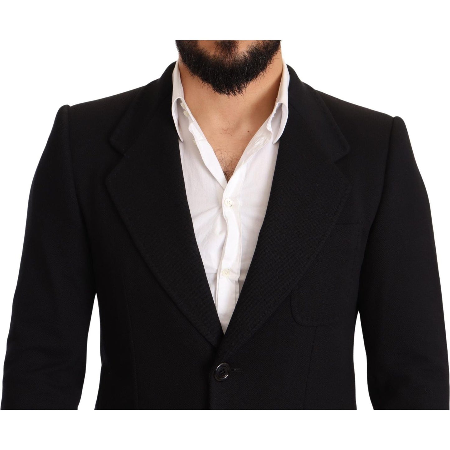 Dolce & Gabbana Black Cotton Slim Fit Coat Jacket Blazer Dolce & Gabbana