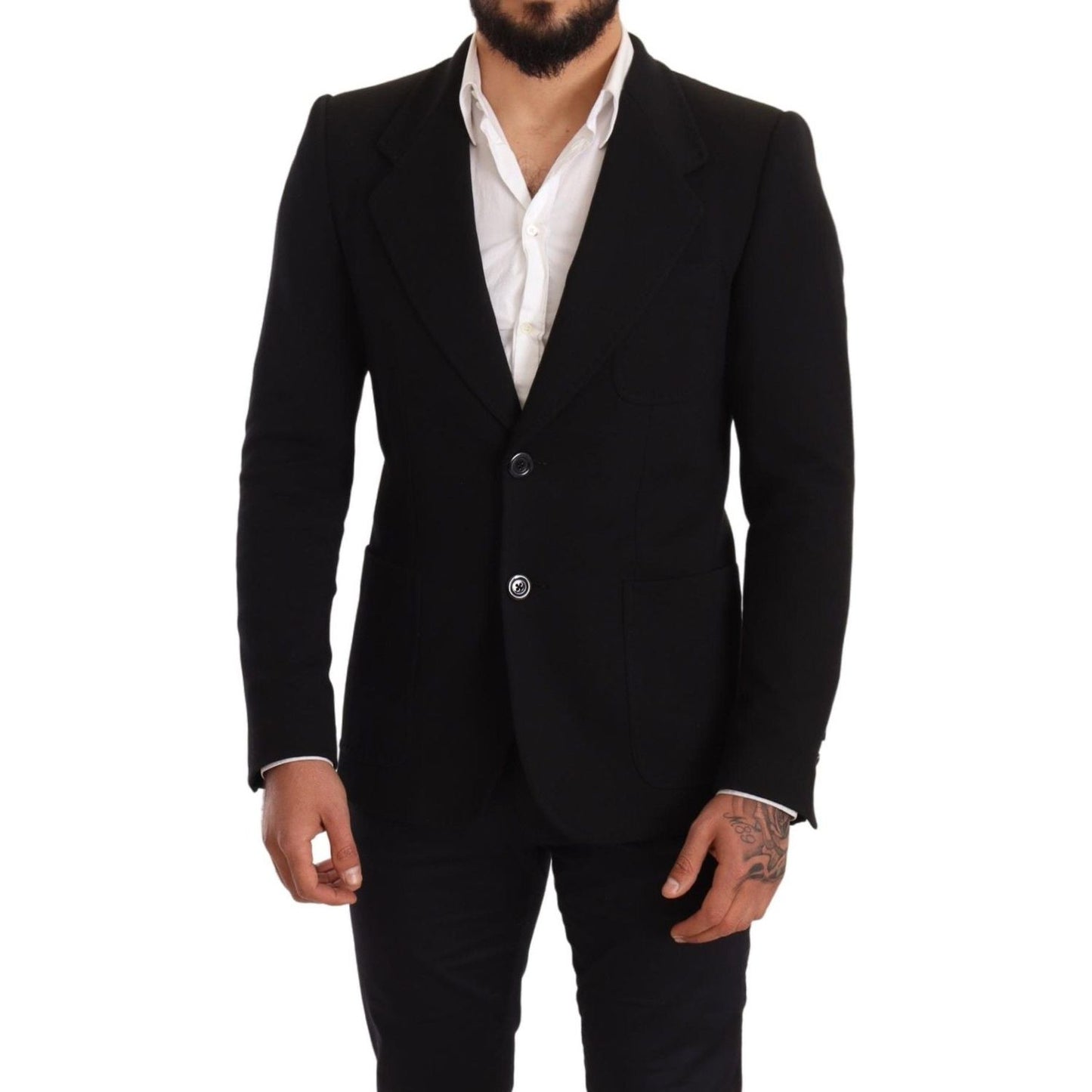 Dolce & Gabbana Black Cotton Slim Fit Coat Jacket Blazer Dolce & Gabbana