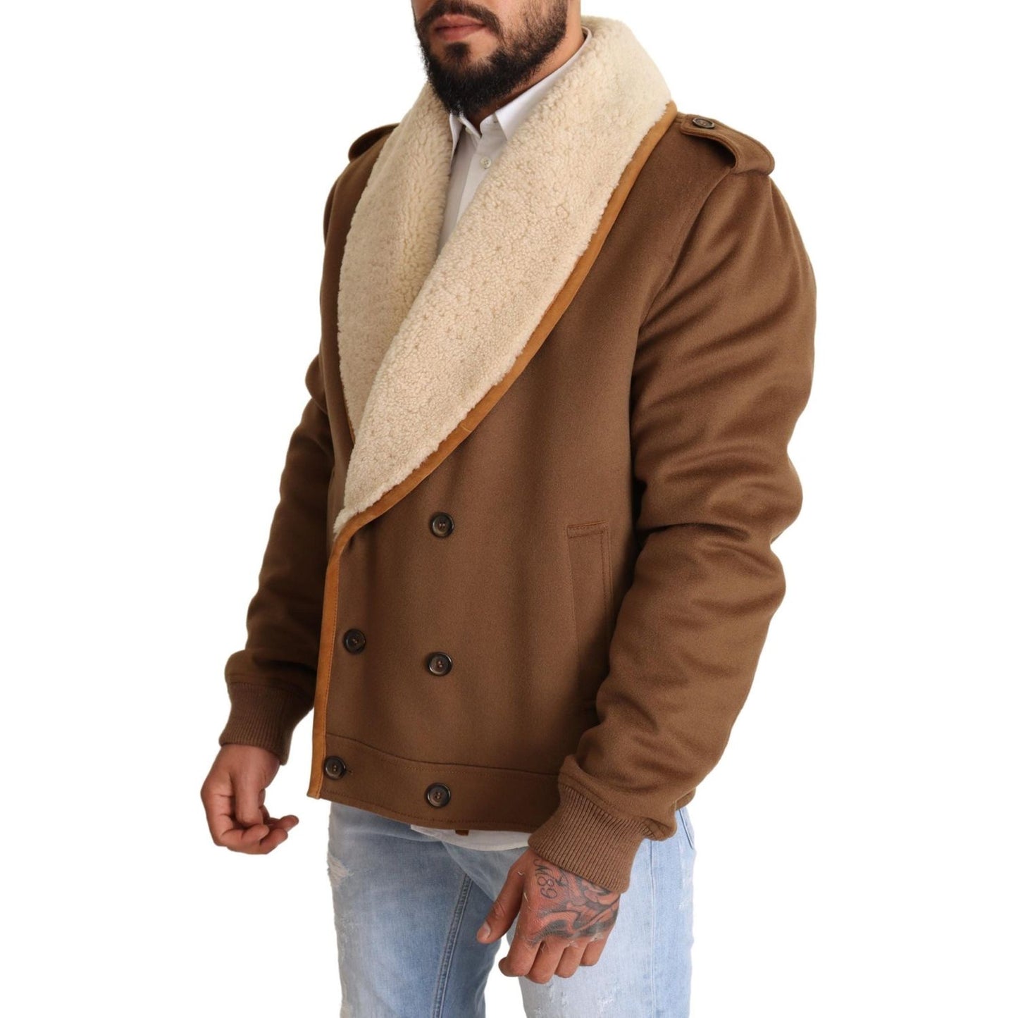 Dolce & Gabbana Brown Double Breasted Shearling Coat Jacket Dolce & Gabbana