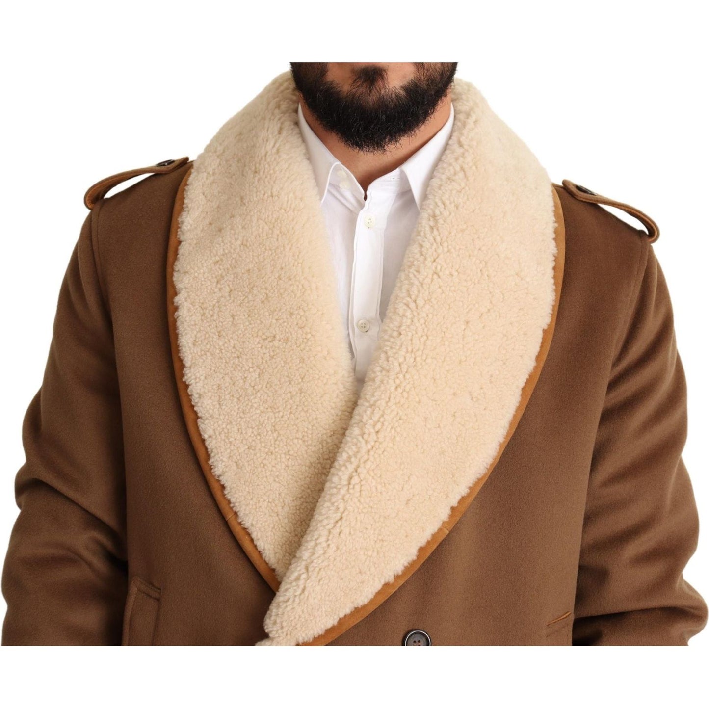 Dolce & Gabbana Brown Double Breasted Shearling Coat Jacket Dolce & Gabbana