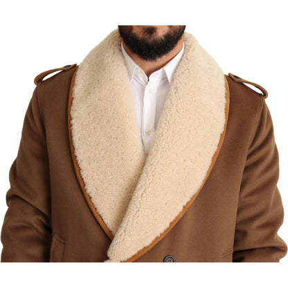 Dolce & Gabbana Brown Double Breasted Shearling Coat Jacket Dolce & Gabbana