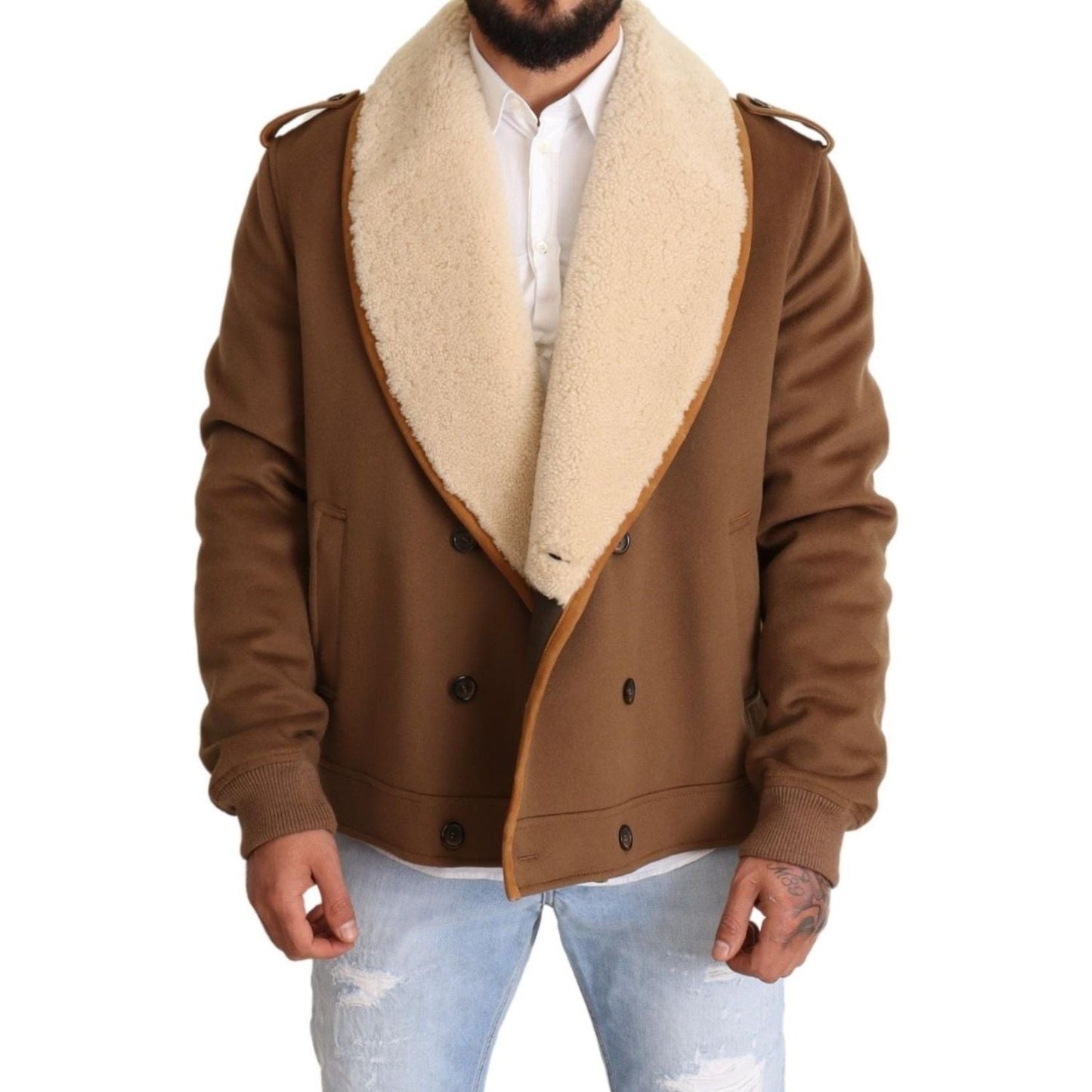 Dolce & Gabbana Brown Double Breasted Shearling Coat Jacket Dolce & Gabbana