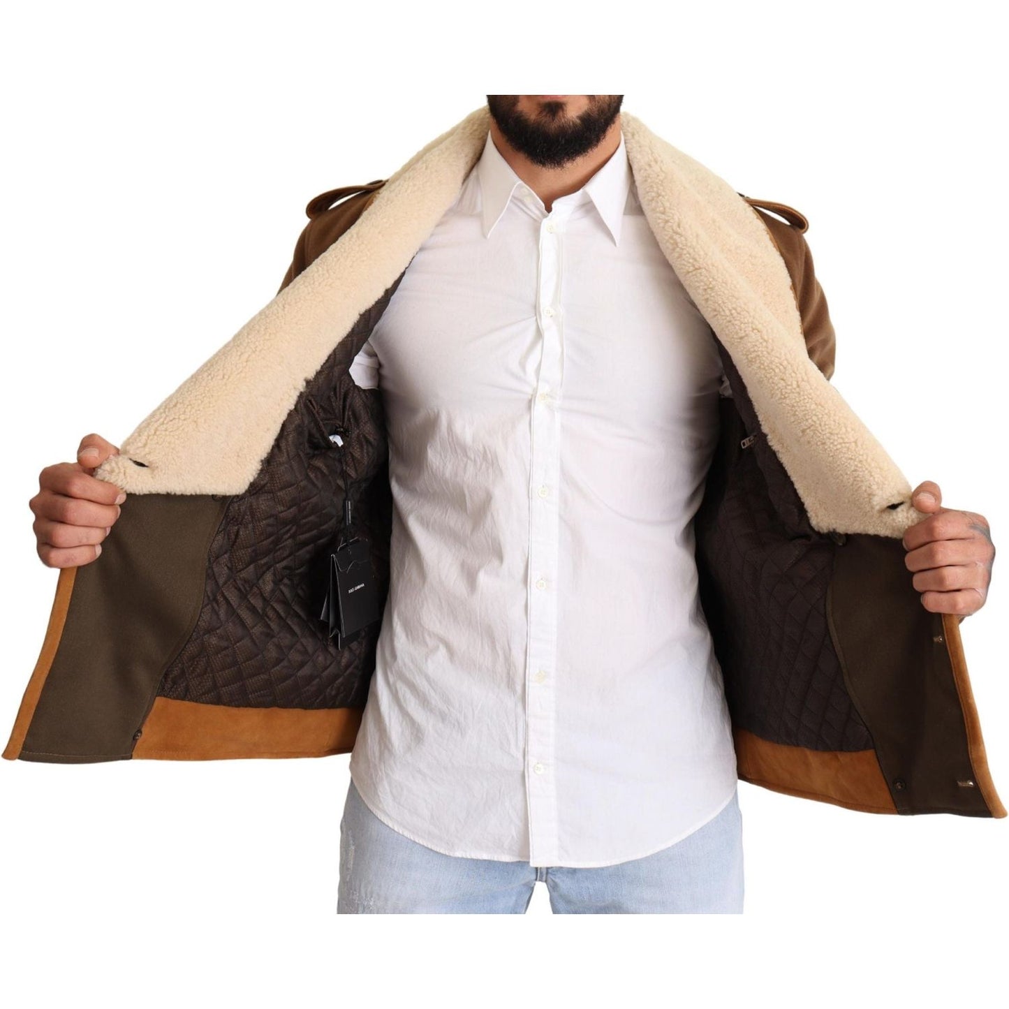 Dolce & Gabbana Brown Double Breasted Shearling Coat Jacket Dolce & Gabbana
