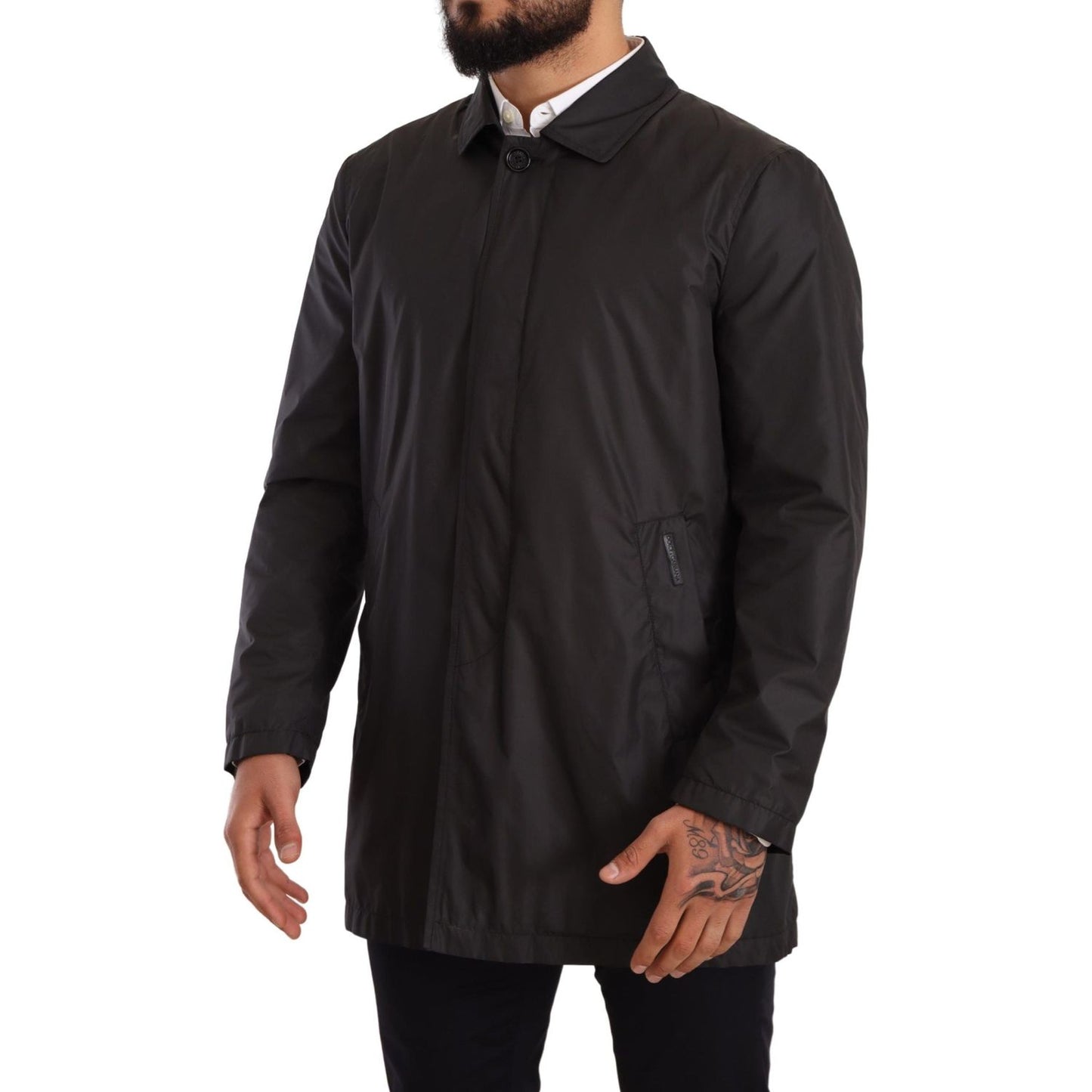 Dolce & Gabbana Black Polyester Mens Trench Coat Jacket