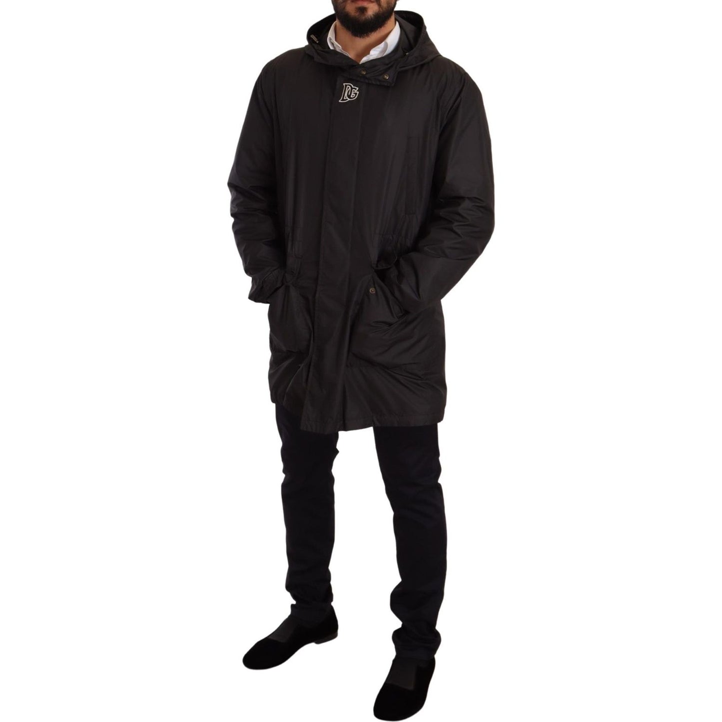 Dolce & Gabbana Black Hooded Mens Trench Coat Jacket Dolce & Gabbana